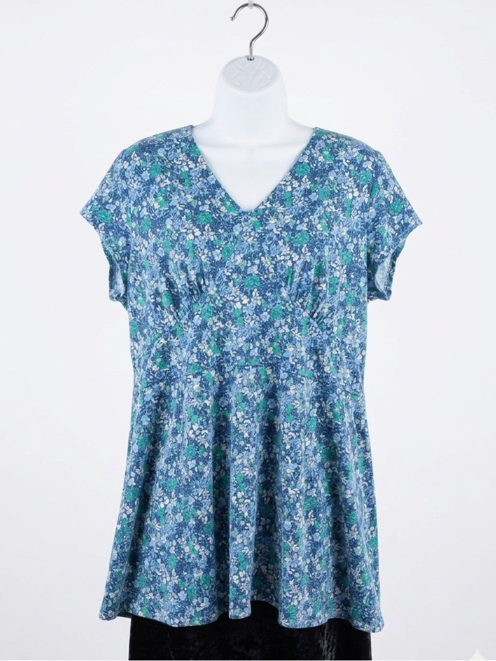 Sahalie Floral V-Neck Top - Blue and Green